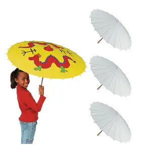 23" DIY Paintable White Paper Parasols with Bamboo Handles – 3 Pc.