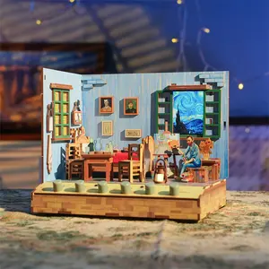 Tonecheer DIY Miniature House Kit, Wooden Dollhouse Kit with White Noise,Tiny Diorama House Building Set with Electronic Screen Craft Kits Make Creative Idea Gifts for Aduls (Vincent's Bedroom)