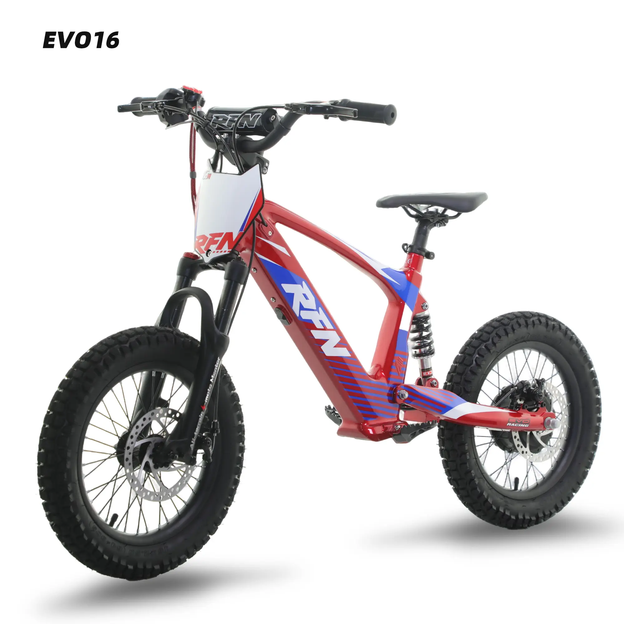 【RFN】EVO 16 Kids Electric Bike for Ages 4-8, 3-Speed Jump Bike (9.3/12.4/15.5mph）– Lightweight Aluminum Frame EBike, 15.5 mph Max Speed, 13.7-Mile Range, 16" All-Terrain Tires, 36V 5AH Detachable Battery, Double Suspension & Dual Brake，Perfect Gift