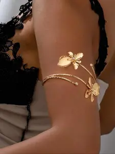 Elegant Floral Stainless Steel Trendy Stack Bangle Bracelet for Women, Fashionable Cuff Arm Jewelry for All Seasons, Trendy Metal Accessories