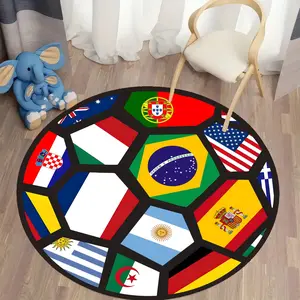 Spain France England Argentina .. Flag Print Round Rug Soccer Design Big Soft Flannel Non-Slip Neoprene Circle Area Mat for Living Room, Bedroom, Game Room, Sports Themed Decor