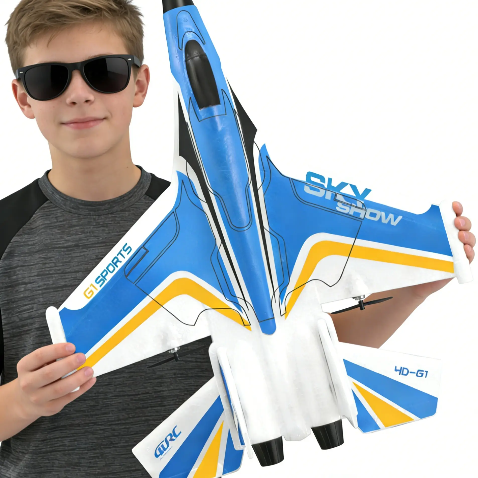 4DRC Remote Control Plane 2.4GHz Glider Model Plane with LED Lights, 20-Minute Flight Time, Easy to Drive, Suitable for Kids Beginners Adults, Includes Two Batteries