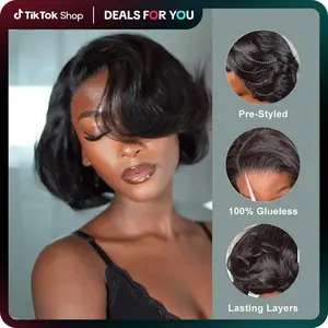 Kisslove Hair Pre Layered Yaki Straight 8'' Pixie Cut Bob Wig 6x4.5 Glueless Short Bob Wigs with Pre-Layered Design for Volume & Texture