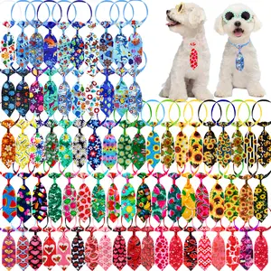 50pcs Multi Style Dog Neckties Adjustable Summer Small Medium Dog Bowties Washable Pet Grooming Accessories Mixed Colors Polyester