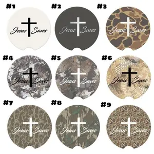 Jesus Saves Camouflage Car Coaster Collection, Cup Holder, Camo Car Accessories,Coasters for Vehicle/Waterfowl Camo Car Décor, Hunting Gifts