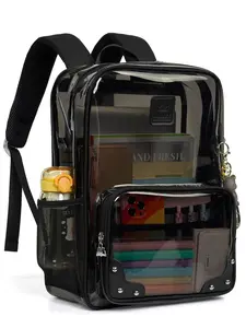 2024 New Style Solid Color Clear Backpack, Transparent Laptop Backpack for Daily Travel Work Commute, Large College Bookbag for Women Men Teens Girls Boys Students