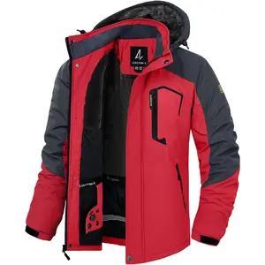 Men's Winter Waterproof Fleece Ski Jacket Warm Insulated Snowboard Parka Raincoat With Multi-Pockets