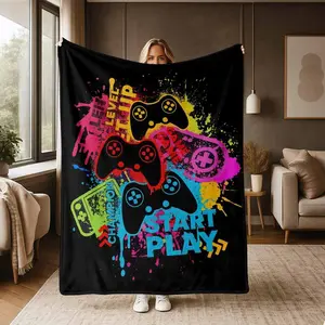 Gaming Flannel Blanket, Retro Controller Inspired Print, UltraSoft, Warm, Cozy, Lightweight, Durable, Perfect for Gaming Room, Living Room, Bedroom, Dorm Room, Travel, Parties, Gift for Gamers.