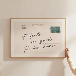Vintage Postcard Poster | Feels So Good To Be Home |Trendy Apartment Aesthetic Bar Cart Decor| Horizontal Print| Framless Poster