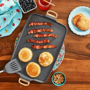The Pioneer Woman Prairie Signature Cast Aluminum Double Griddle, Charcoal Speckle Cookware Pans
