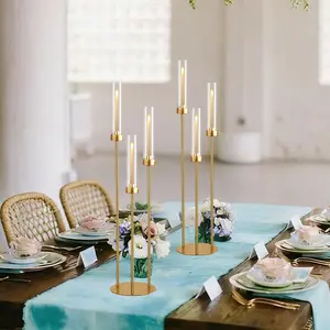 3-Arm Gold Taper Candle Holder - 33in Tall Decorative Candelabra for Table Centerpieces, Weddings, Events