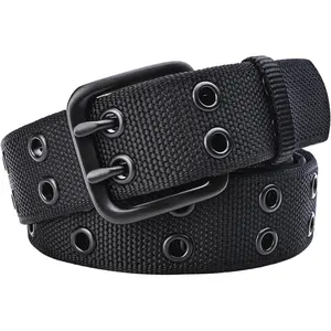 Men's Double Prong Belt 39'' to 71'' Big and Tall Men Nylon Black Grommet Belts