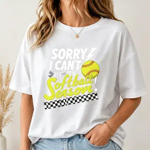 100% Cotton Sorry I Can't It's Softball Season Tee, Retro Softball Graphic Shirt, Funny Casual Game Day Top For Softball Moms & Sports Lovers