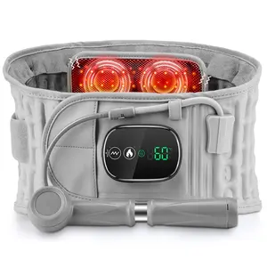 Inflatable Decompression Belt with Red Light Heating & Vibration for Lower Back Relaxation, Cordless Lumbar Massager Belt with Hand Pump, Rechargeable, One Size Fits 29-49 Waist for Men & Women Gifts, Portable Pain Relief