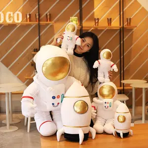 Cartoon Astronaut and Spaceship Plush Toys Stuffed Space Pilot Flying Ship Soft Doll Creative Gift Toy for Children Kids Boy