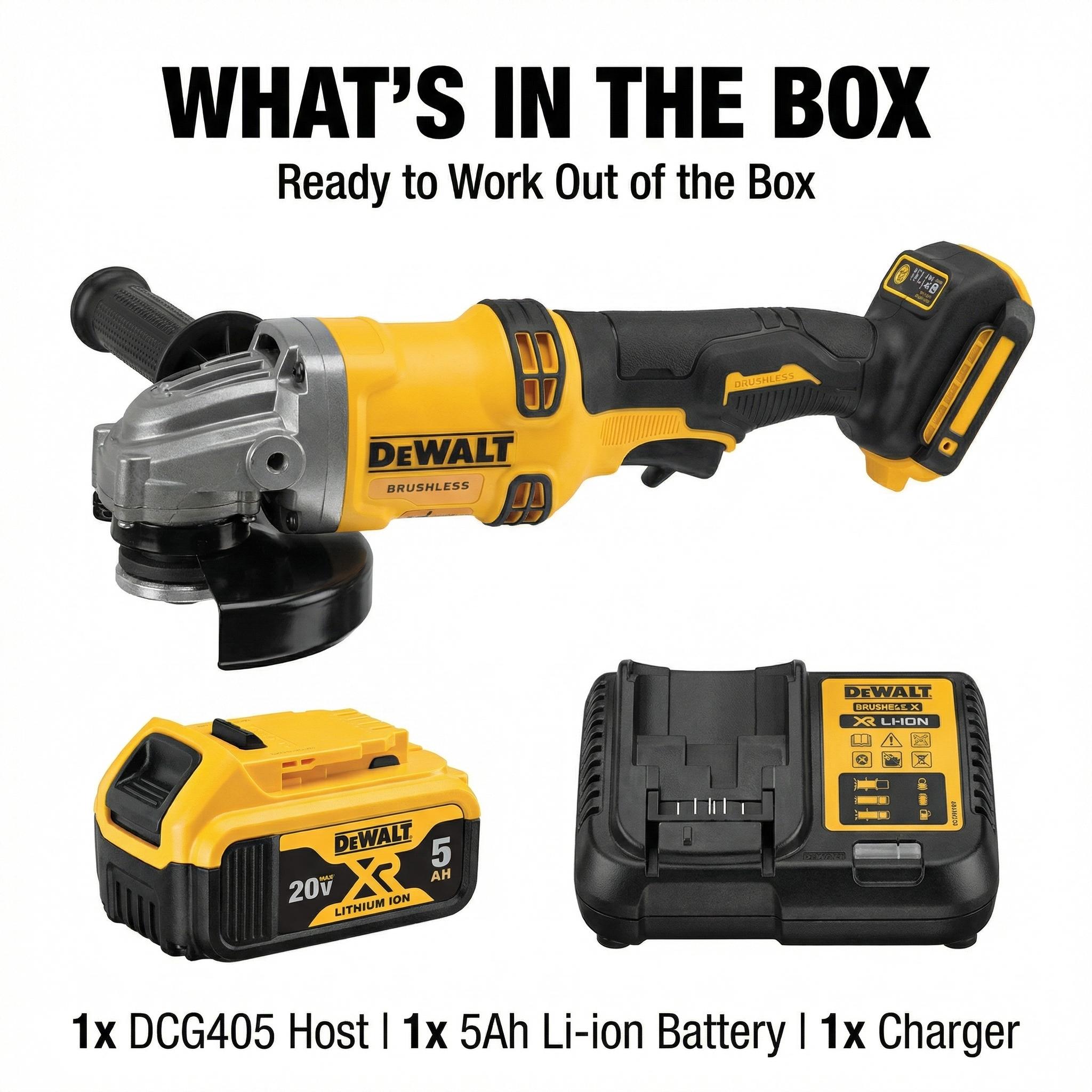 Dewalt DCG405-125 Angle Grinder Kit One Battery Charger Construction Cutting Electric Wrench High Speed