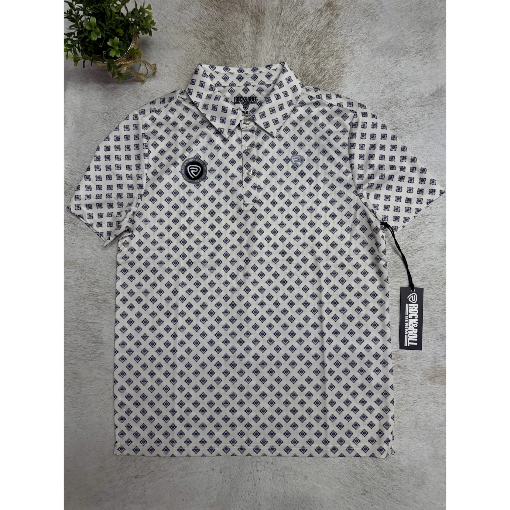 Men's T26 Mini Aztec Geo Printed Polo Natural By Rock and Roll Denim