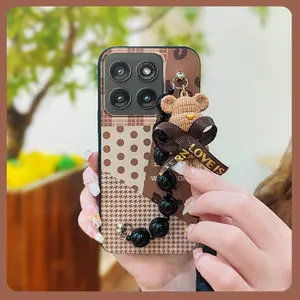 silicone Cartoon Phone Case For MOTO Edge 5G 2025 Black pearl pendant Back Cover Waterproof Bear bracelet protective case Dirt-resistant cute Anti-knock soft case Simplicity