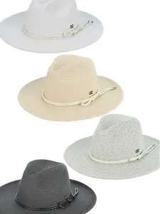 C.C Women's Panama Fedora Summer Leather String Rope Band Paper Panama Hat Sun Hat