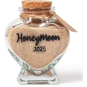 Honeymoon Sand Keepsake Jar 2025 – Personalized Wedding Souvenir, Bridal Shower, Engagement, Honeymoon Gift for Couples, Newlyweds & Fiancé – Heart-Shaped Glass Jar with Gift Box, Travel Keepsake, Romantic Gift, 40ml, bottle, wedding gift, gift for her