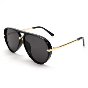Gold Trim Pilot Sunglasses for Women |   UV400 Y2K Shield Shades |   Perfect for Spring Sunshine & Wedding Season Outfits