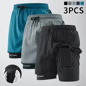 Men's gym shorts with side pockets, elastic waist, lightweight stretch fabric for running and casual wear - compression shorts, running shorts, comfort version