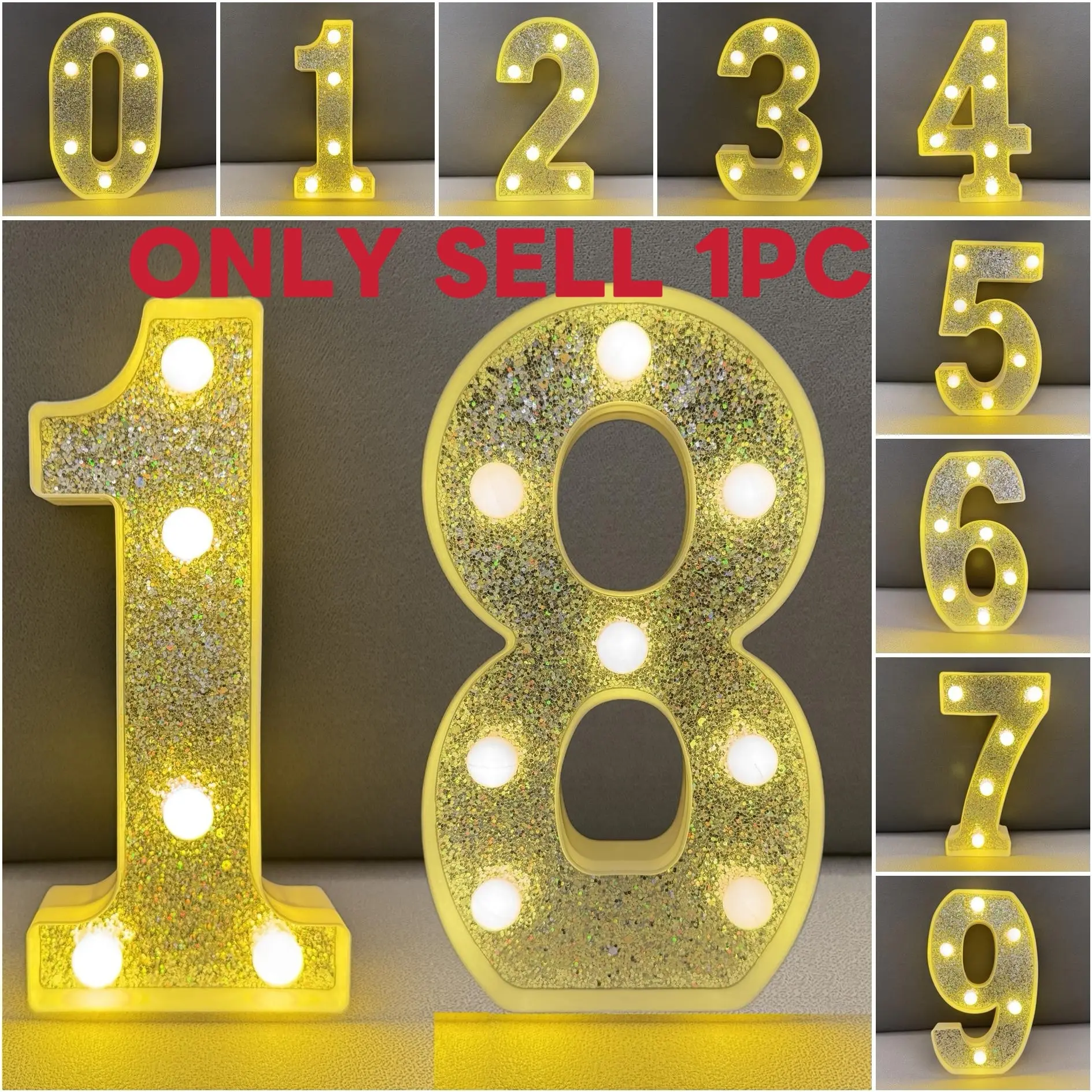 1 Set 1-100 Years Old Free DIY Combination Number Lights, 8.6-inch LED Silver Glitter Birthday Number Lights, Birthday Party Decoration Lights, Proposal/Wedding/Anniversary Number Lights, Party Decoration Supplies, Event Supplies