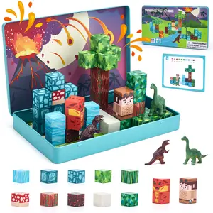 hahaland 52 PCS Mini Dinosaur Magnetic Blocks with Magnetic Case. Magnet Building Cubes Dinosaur Toys for Kids 3+ Toddler Travel Toys Airplane Essentials, Stem Toys 3-5 Year Old Boys Gifts
