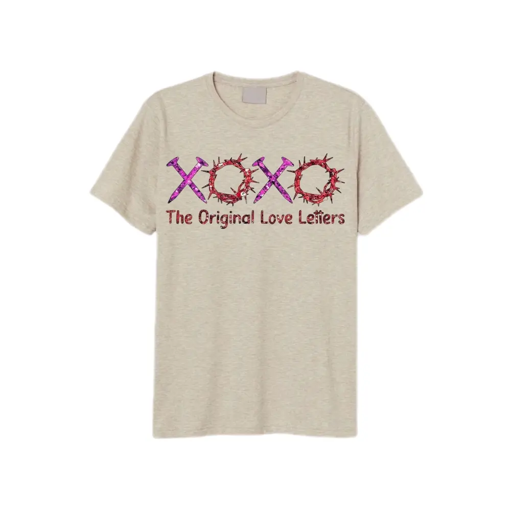 Tshirt Religious Casual - The Original Love Letters Design in Pink and Purple XOXO Pattern Top Womenswear Crewneck Everyday Wear