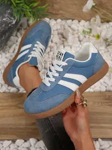 New Vintage German Trainer Shoes for Women, Colorblock Design Casual Sneakers, Lightweight Flat Sole Student Sports Shoes