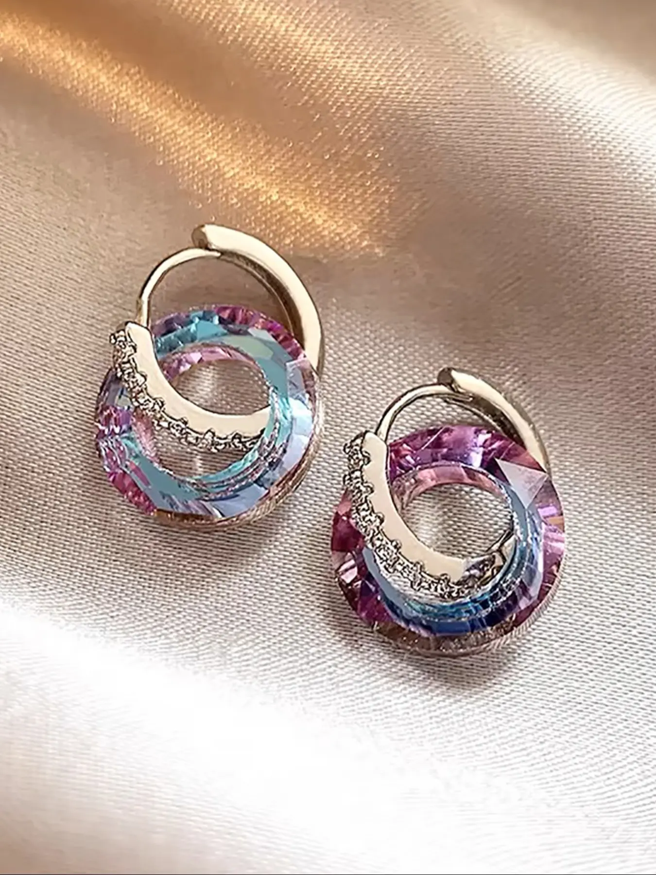 Women's Geometric Colorful Earrings, Copper Micro-Pave Zirconia Studs, Copper Inlaid Zircon, Elegant Party Jewelry, Trendy Jewelry, Unique Design, Perfect Gift Idea