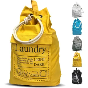 Teeo - Laundry Bag - Dorm Room - Travel Laundry Bags - College - Backpack Large Spacious 25"X20" Drawstring 100% Sturdy Cotton Canvas, Hamper Organizer (Yellow)