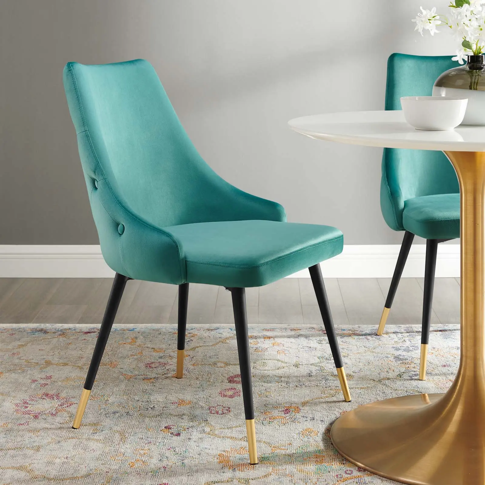 Modway Adorn Tufted Performance Velvet Dining Side Chair in Teal