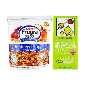 CALBEE Frugra Nutritious Fruit Oatmeal Cereal 12.3oz + KIKKOMAN Original Soy Milk 33.8oz - Healthy Breakfast Combo