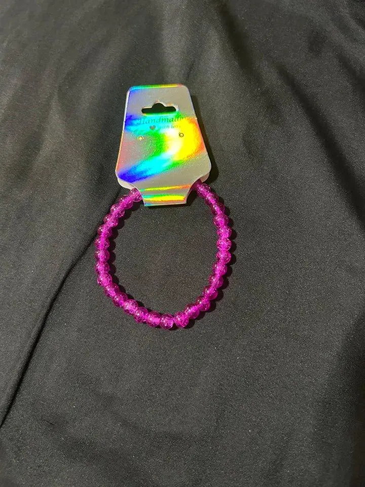 Unisex Hot Pink Glass Bead Bracelet - Lightweight & Colorful Sparkle Accessory for Any Outfit or Stack