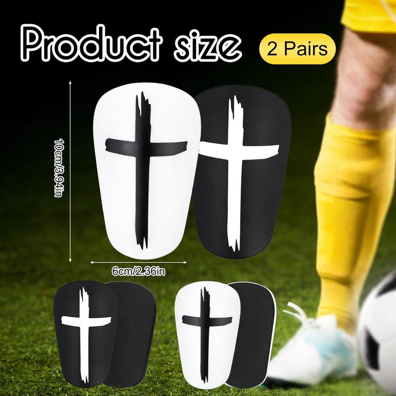 2 Pairs Mini Soccer Shin Guards Christian Faith, 3.94x2.36 Inch Black & White Cross Style Extra Small Football Shin Protector Tiny Shindefender Protective Equipment for Kids Boys Girls Adults