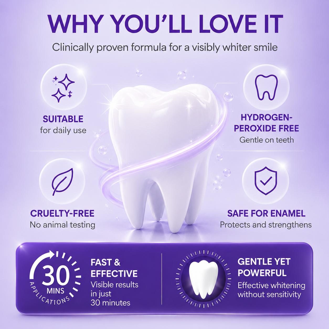 Purple Teeth Whitening Strips, 28 PCS Whitening Sessions, Color Correcting Formula, Peroxide-Free & Enamel-Safe, Gentle Daily Oral Care, Helps Reduce the Appearance of Surface Stains and Yellow-Toned Teeth for a Cleaner, Brighter-Looking Smile