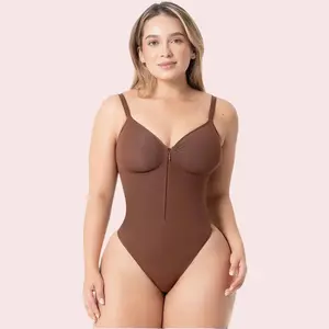 SONRYSE Seamless Bodysuit with Built-In Bra – Tummy Control, Front Zipper & Invisible Thong Shapewear for Women