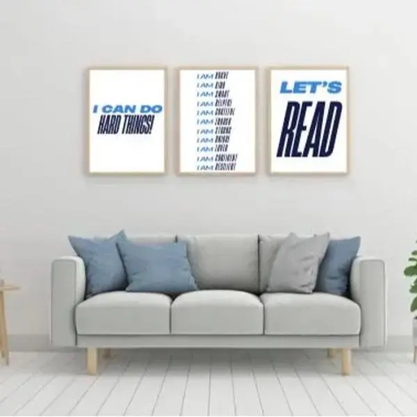 Affirmations Wall Art Set -Modern Blue– 8X10 Prints for Home, Classroom, or Kids Room (5-Poster Set + Free Digital Bundle)