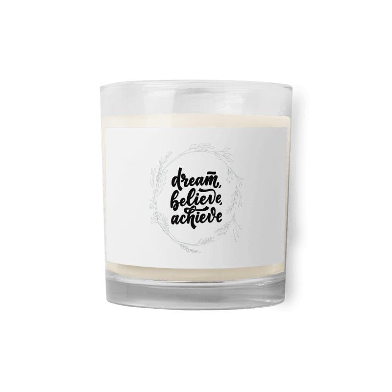 Glass Jar Soy Wax Candle "Dream Believe Achieve" Unscented Natural Aroma Home Decor 3.76" x 3.13" Cotton Wick Stylish Glass Vessel
