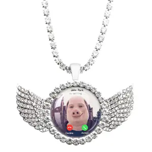 John Pork Meme Wing Pendant Necklace for Women Men, Rhinestone Crystal Funny Meme Jewelry, Novelty Gift for Meme Lovers