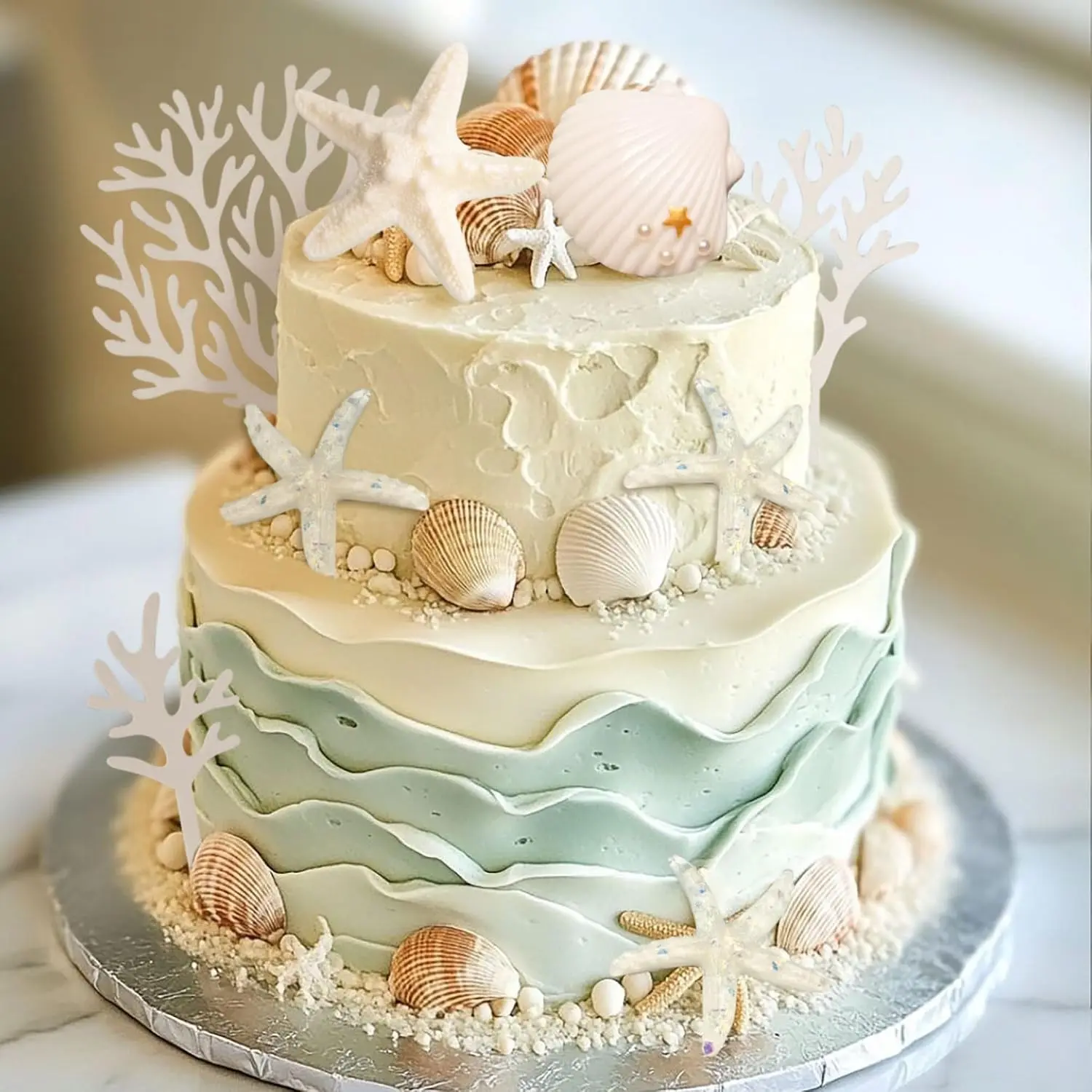 Beach Seashells Under the Sea Ocean Cake Decorations and Toppers Starfish Shells for Birthday Summer Beach Party Supplies