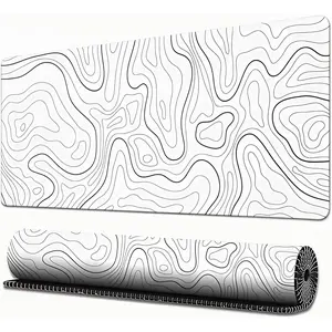 Large Gaming  Pad, White Topographic Mousepad Desk Mat for Gaming Office, Long XL  Pads Keyboard Pad Desk Pad for Computer Laptop 31.5''x11.8''