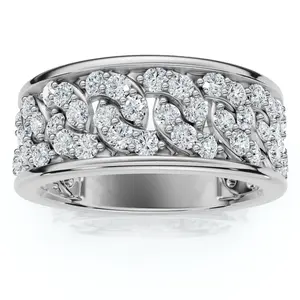 1 1/4Ct Diamond Ring Men's Curb Chain Band in 10k White, Yellow, or Rose Gold