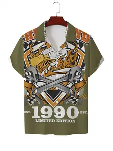 Men's Hawaiian Shirt - Flat Digital Print Pattern - No Texture - Eagle and Tools 1990 Limited Edition, stylish and simple short sleeves, button-up, casual collared shirt, fashionable and versatile, suitable for dates, beach vacations, a perfect gift for m