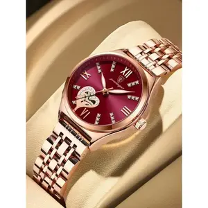 Women's Rhinestone Decorated Heart Design Quartz Watch, Fashionable Waterproof Luminous Analog Watch for Women & Girls, Trendy All-match Watch for Birthday Gift without Box, Casual Trendy Wristwatch