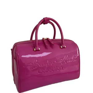 Customized Pink Patent Leather Boston Handbag - Durable and Stylish