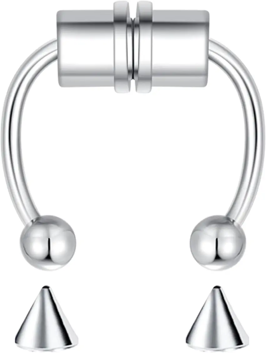 Magnetic Septum Nose Rings Hoops, 18G Stainless Steel Horseshoe, Faux Clip-On Body Jewelry for Women & Men, Non-Piercing 15/32" (12mm)