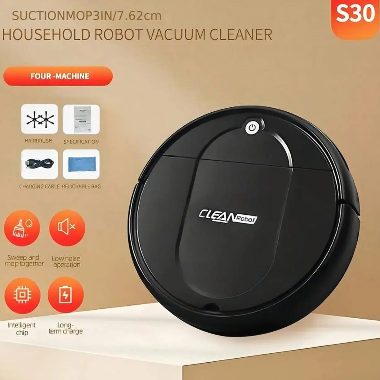 3-in-1 Robot Vacuum & Mop Combo, Rechargeable Automatic Floor Cleaner for Pet Hair, Hard Floors & Low-Pile Carpets
