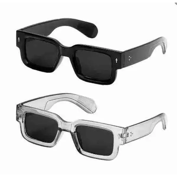Viral 2 Pack Mens Chunky Rectangle Sunglasses UV400 Nylon Lens Thick Bold Frame Retro Streetwear Shades Lightweight for Driving Beach Everyday Wear